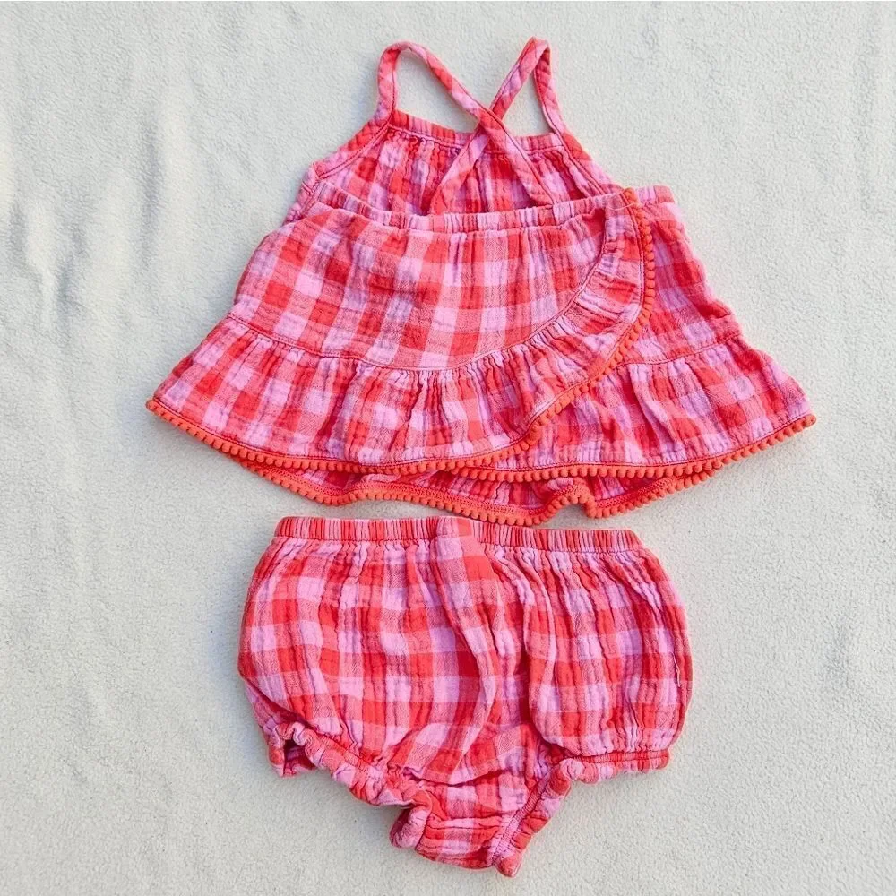 Cat & Jack Pink Plaid Tank Top and Shorts Set Size 18M